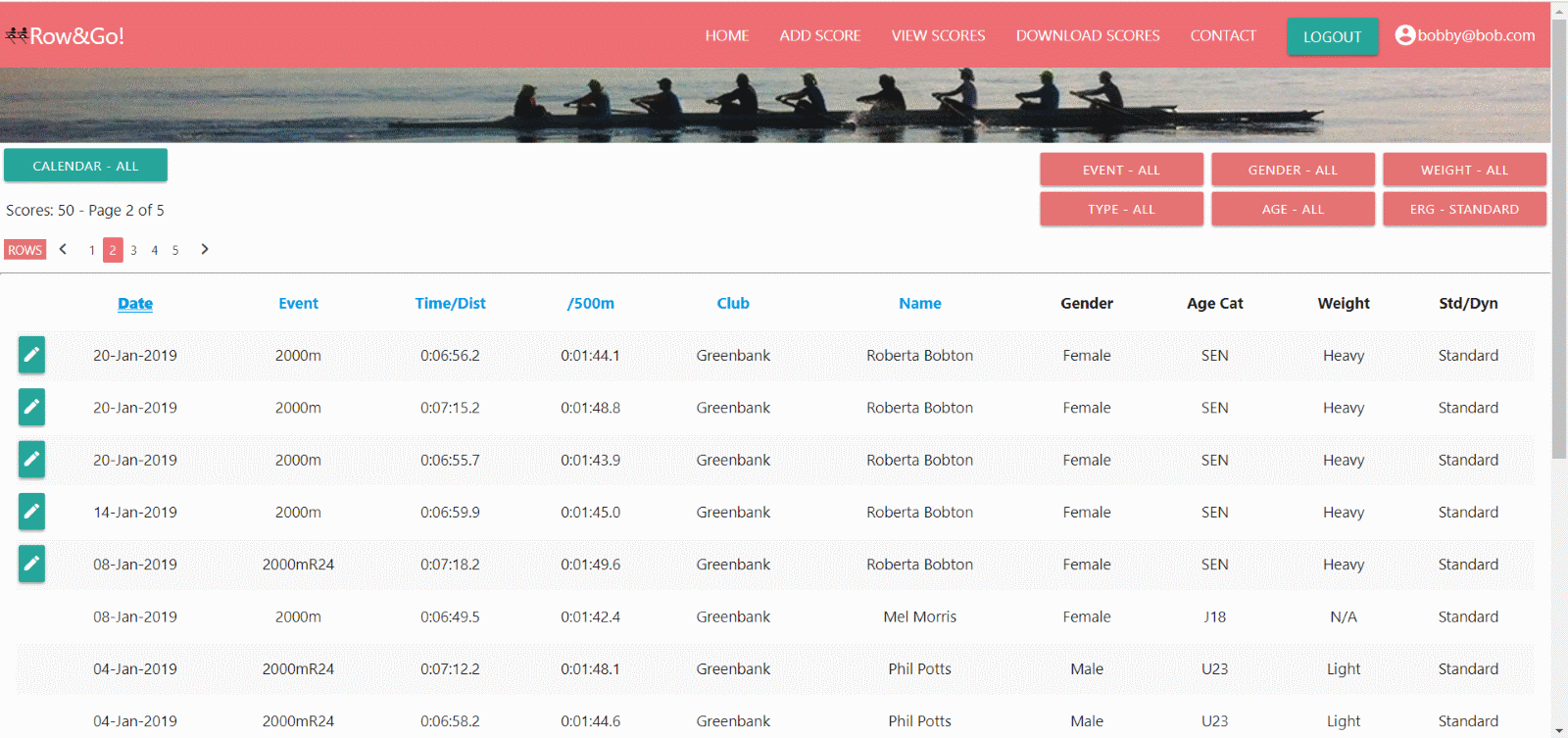 example screen shot of Row&Go!